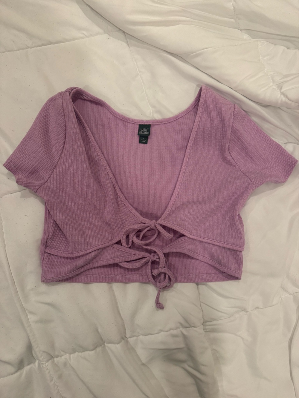 a new day Lavender Ribbed Tie-Front Short Sleeve Crop Top